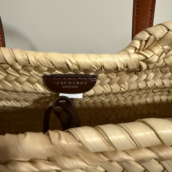 Tory Burch Brown and Tan Small Ella Straw Basket Tote Bag - Picture 8 of 10